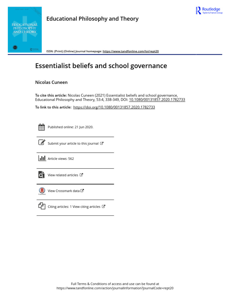 Essentialist Beliefs in School Governance | PDF | Self | Philosophy Of ...