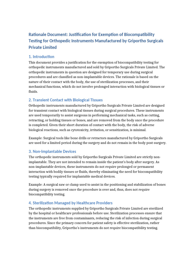 Updated Rationale For Exemption of Biocompatibility Testing | PDF ...