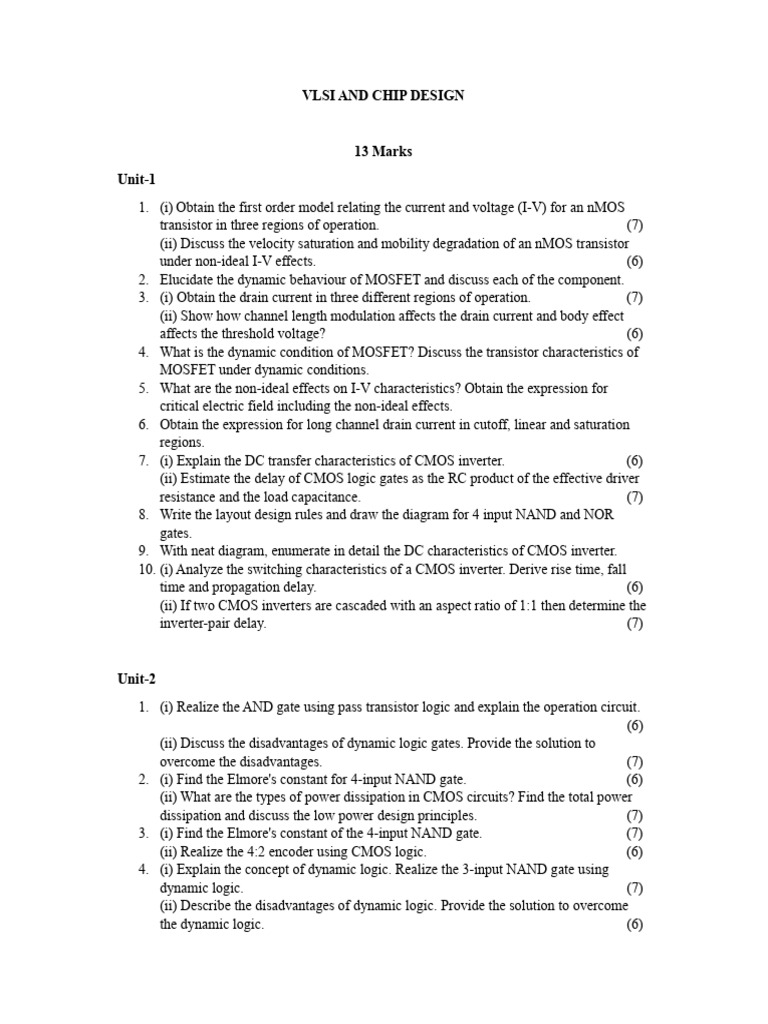 VLSI Design: Key Concepts and Questions | PDF | Logic Gate | Mosfet