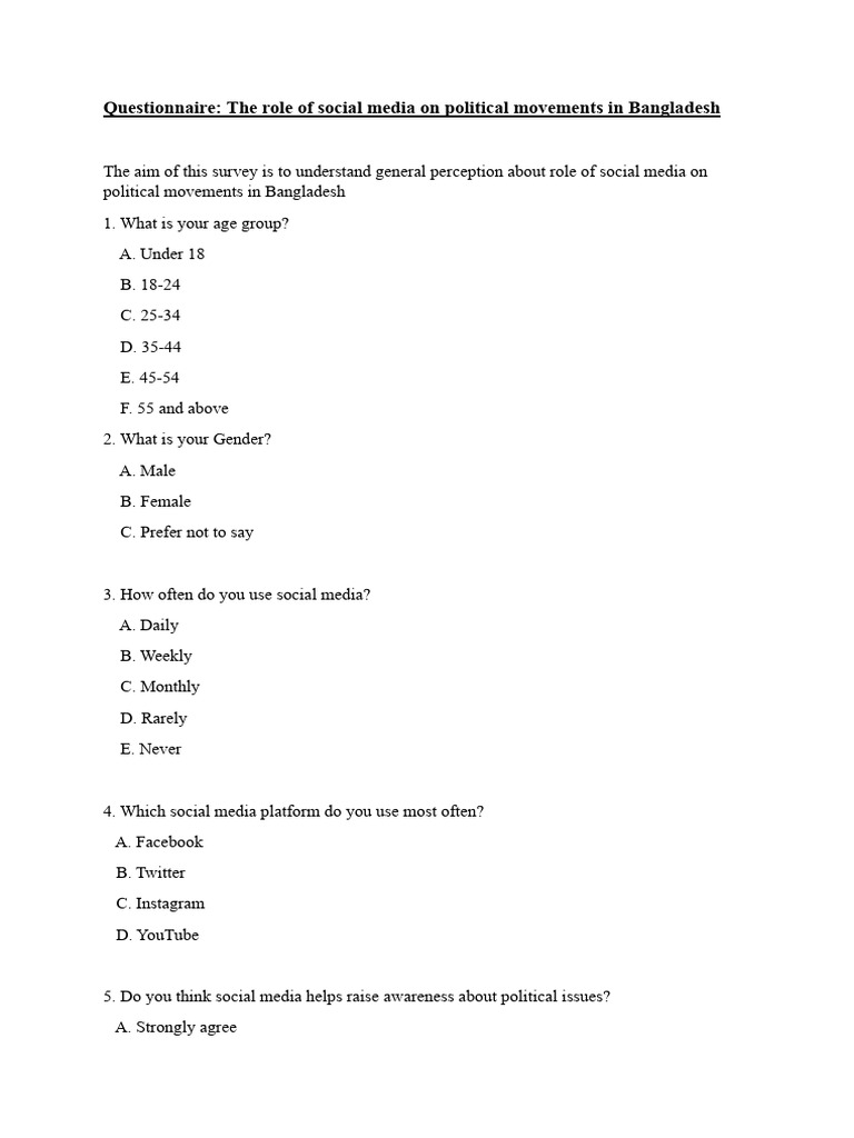 Questionnaire - The Role of Social Media On Political Movements in ...