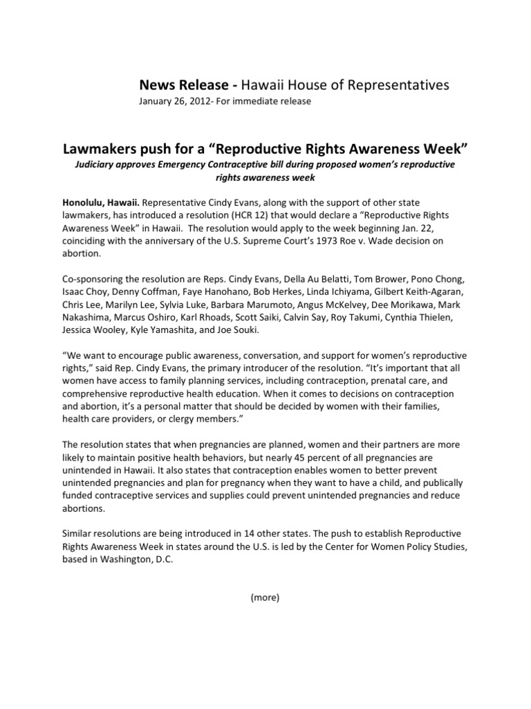 Reproductive Rights Week News Release | PDF