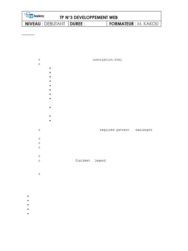 Formulaire d'inscription HTML Débutant | PDF