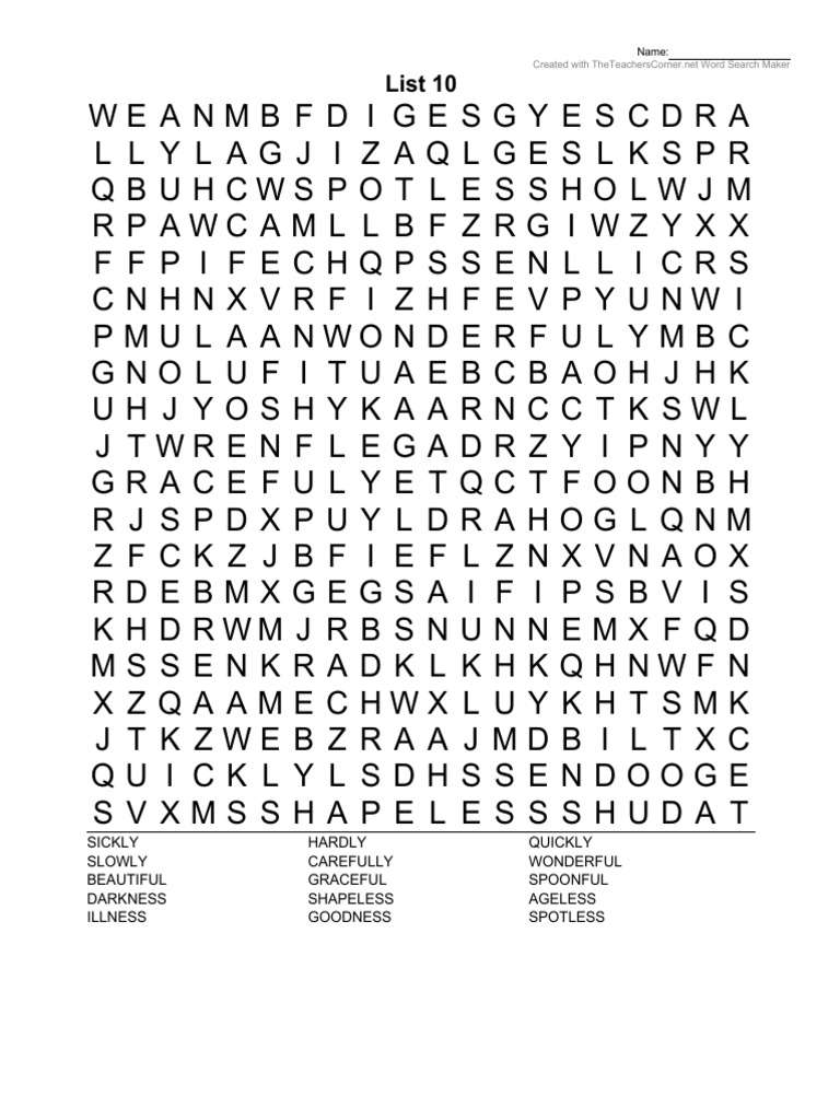 Word Search Puzzle: Adjectives List | PDF