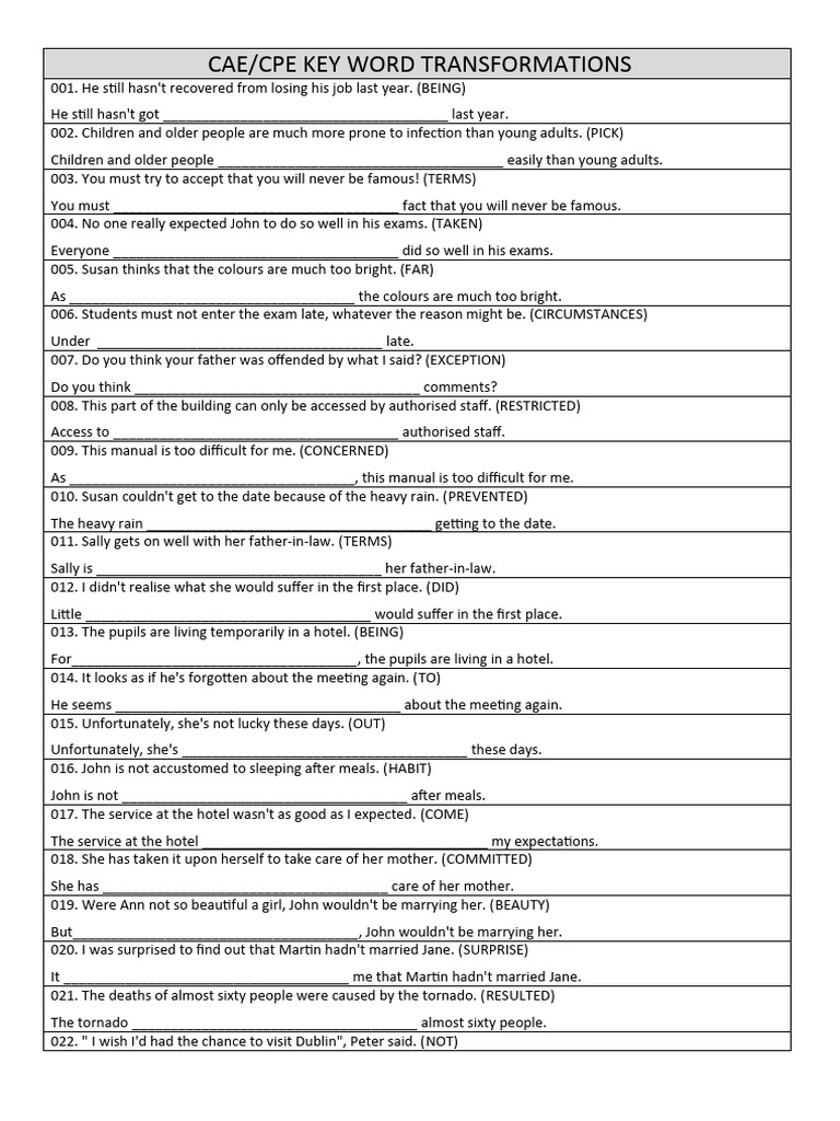 Key Word Transformations Exercises | PDF | Cost Of Living