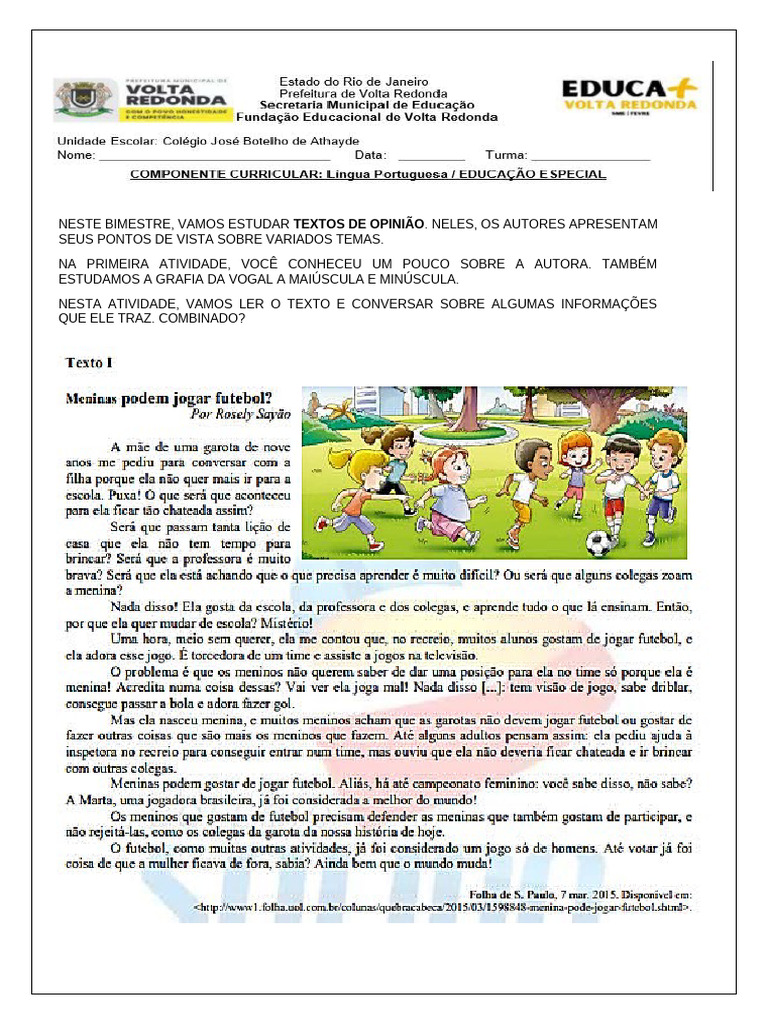 Estudo de Textos de Opinião e Futebol | PDF