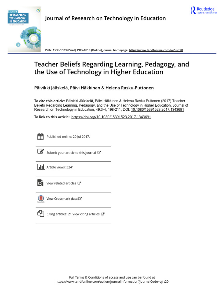 Teacher Beliefs Regarding Learning Pedagogy and The Use of Technology ...
