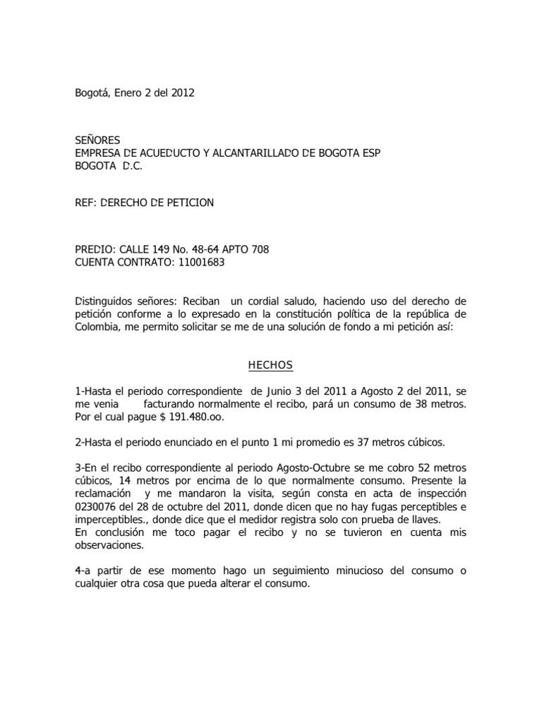 Derecho de Peticion Acueducto