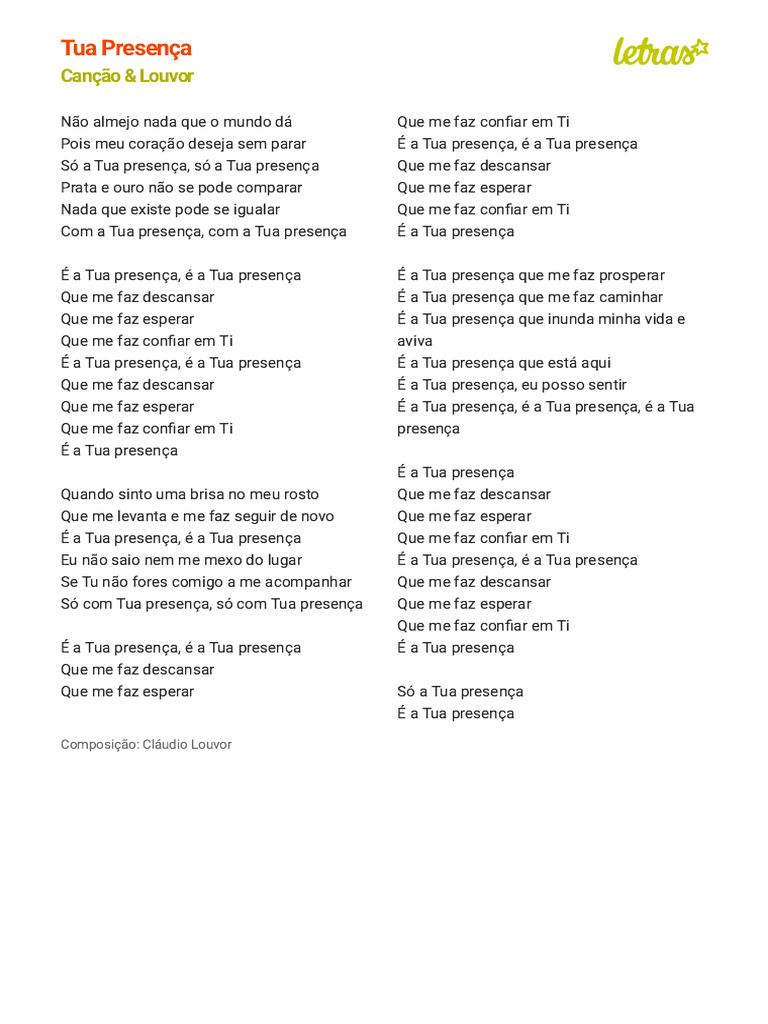 Tua Presença - Letra Completa | PDF