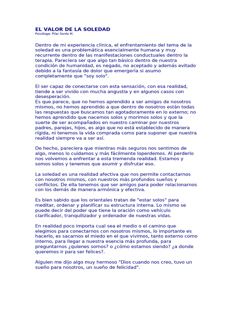 El Valor de La Soledad | PDF | Soledad | Realidad