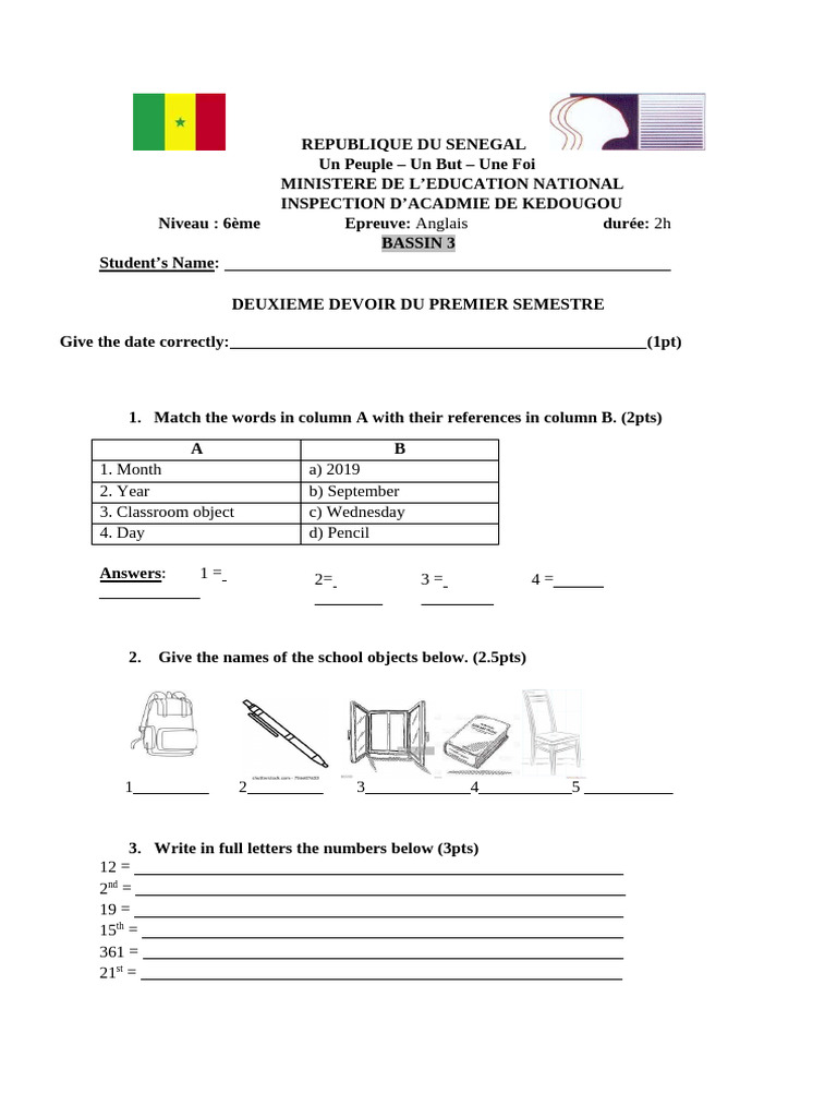 Anglais 6ème Bassin 3 A Convertir Mrs Ndiaye | PDF | Grammar | Linguistics