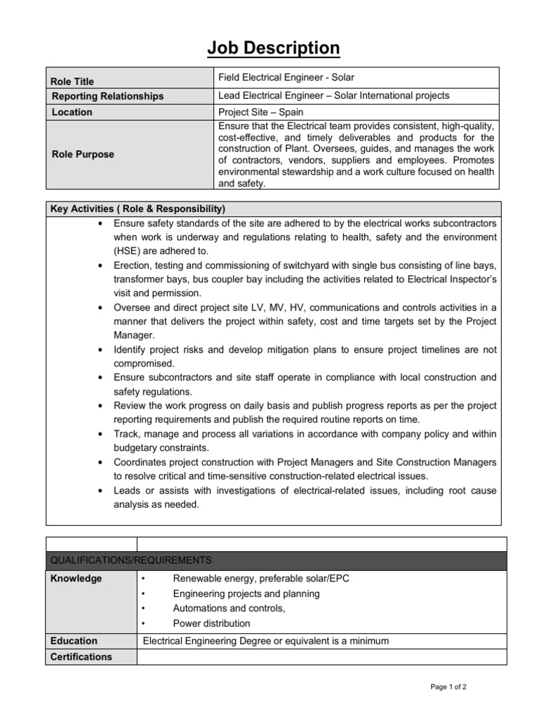 Field Electrical Engineer | PDF | Safety