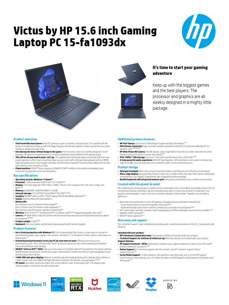 Product+Datasheet | PDF | Laptop | Personal Computers