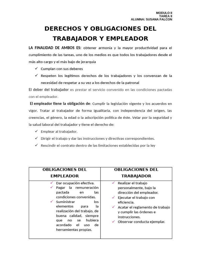 Derechos y Obligaciones Laborales | PDF | Derecho laboral | Salario