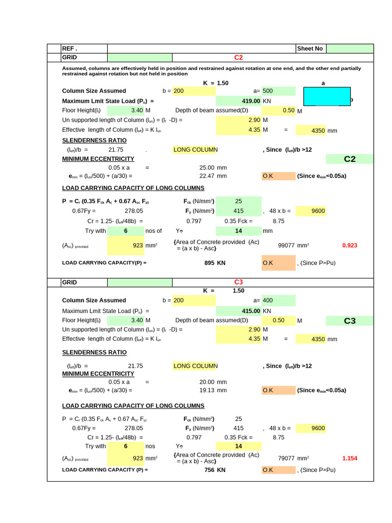 Long Column Load Capacity Analysis | PDF