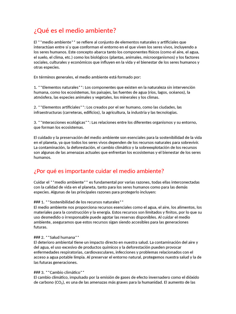 Importancia del Cuidado del Medio Ambiente | PDF | Entorno natural ...