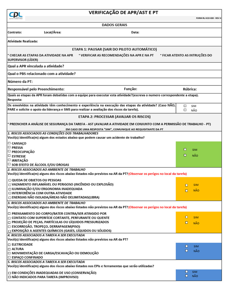 Form-rl-xco-039-Verificação - Ast e PT - Rev H | PDF