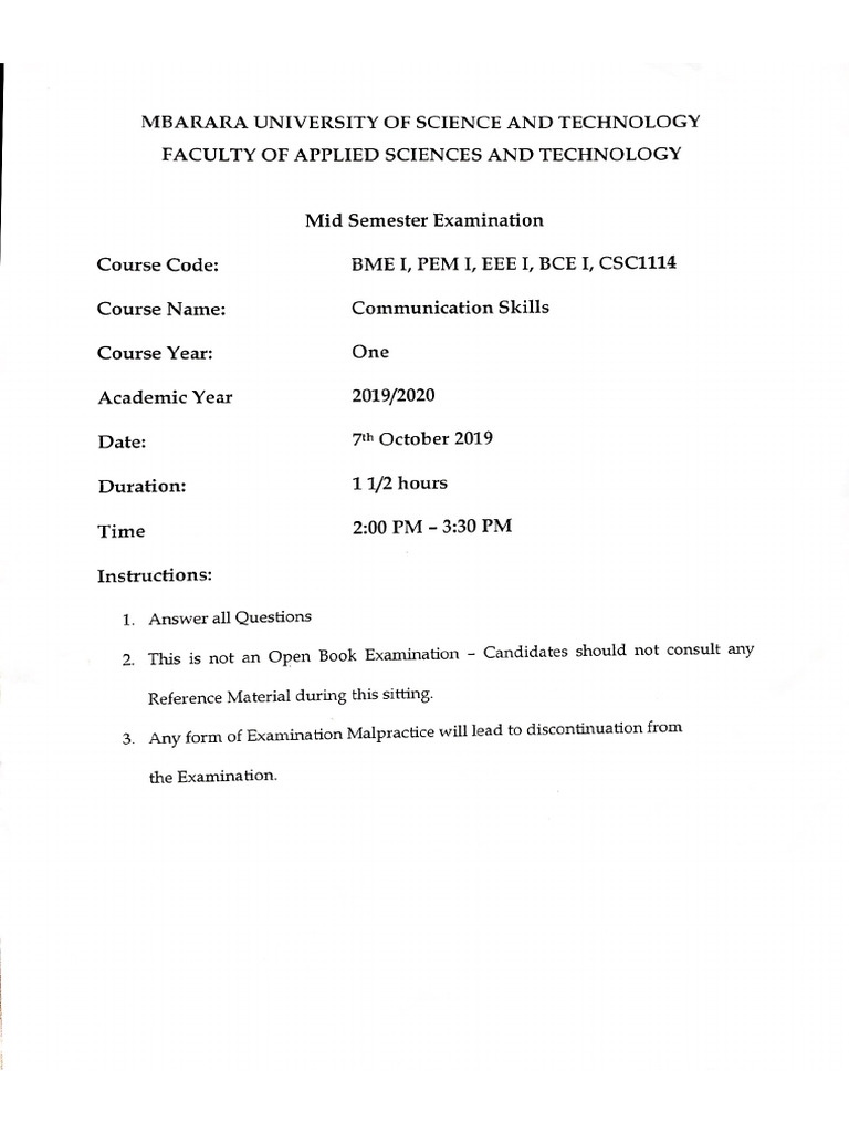 Communication Skills Midsem 19-20 | PDF