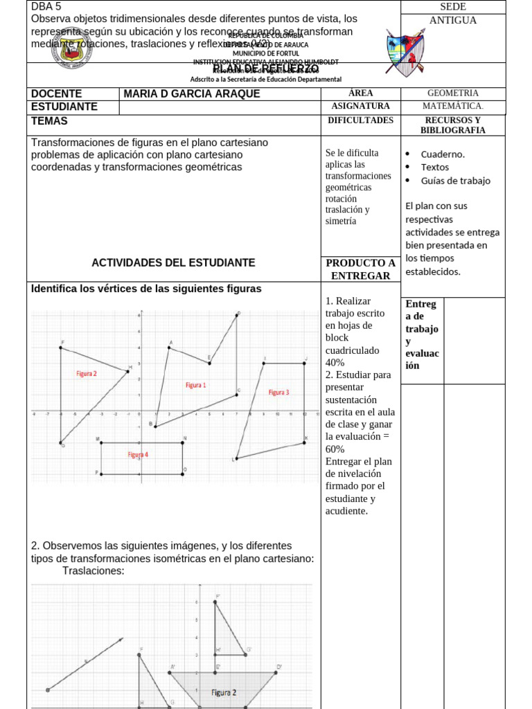 Septimo Plan de Refuerzo de Geometria | PDF | Geometría | Sistema de coordenadas Cartesianas