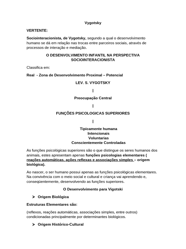 Vygotsky e o Desenvolvimento Infantil | PDF | Aprendizado | Psicologia