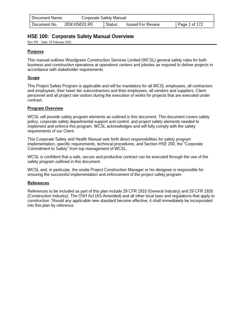 WCSL Corporate Safety Manual Guide | PDF | Personal Protective ...