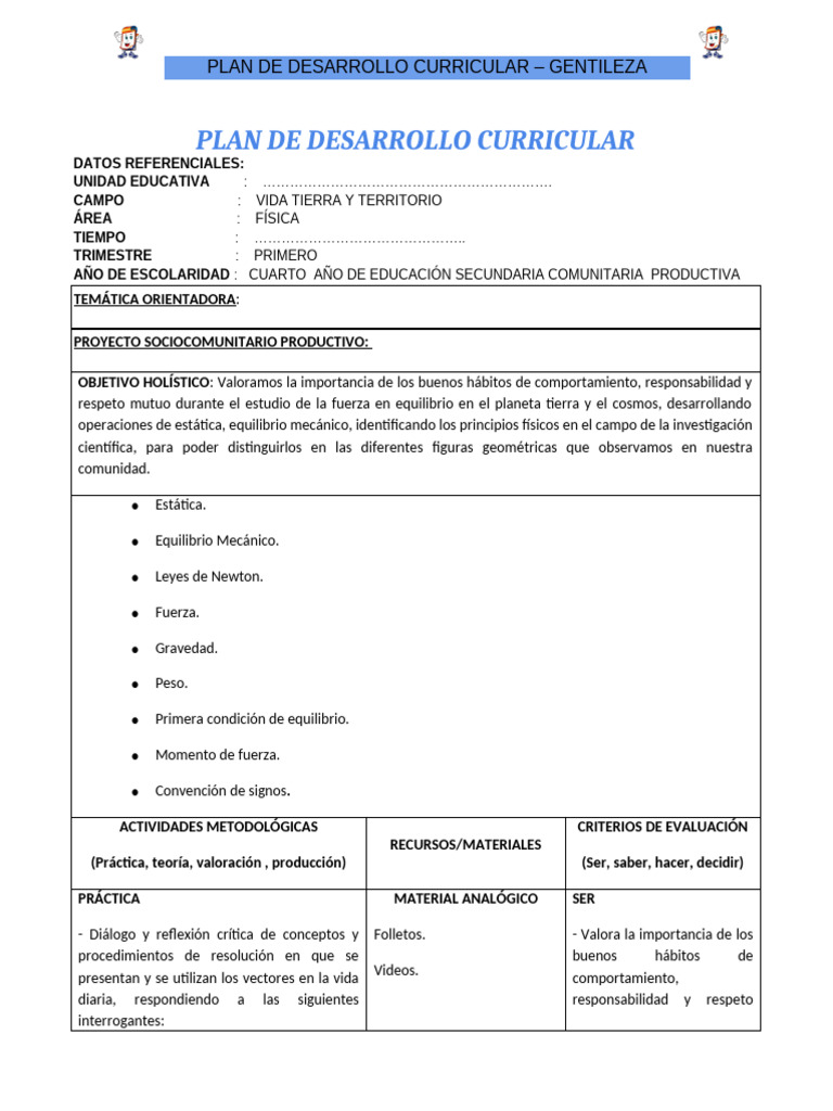 Física 4to - Plan de Desarrollo Curricular | PDF | Fuerza | Evaluación