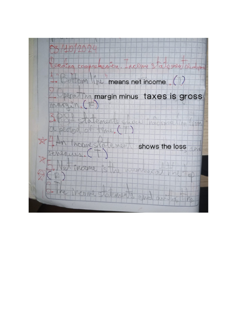 Reading Comprehension Income Statement Pdf