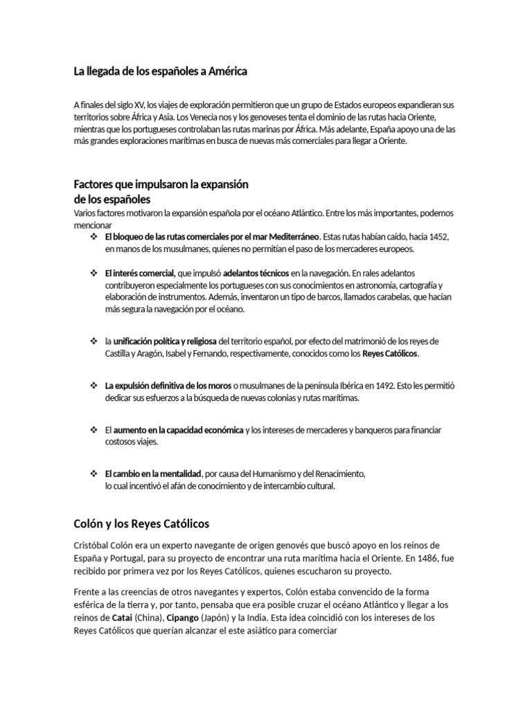 La llegada de los españoles a América | PDF | Cristobal colon ...