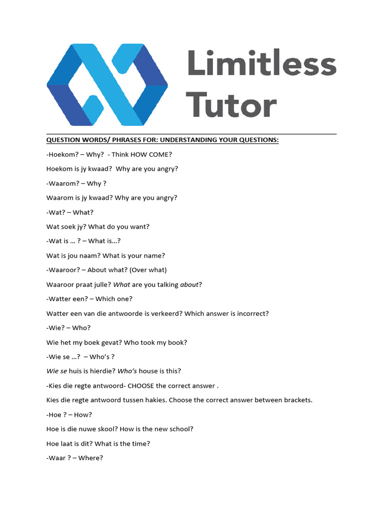 Limitless Tutor ONLINE QUESTION WORDS | PDF | Languages | Foreign ...