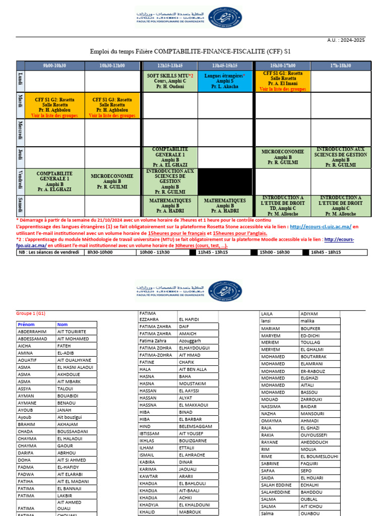 Emploi du temps CFF S1 2024-2025 | PDF
