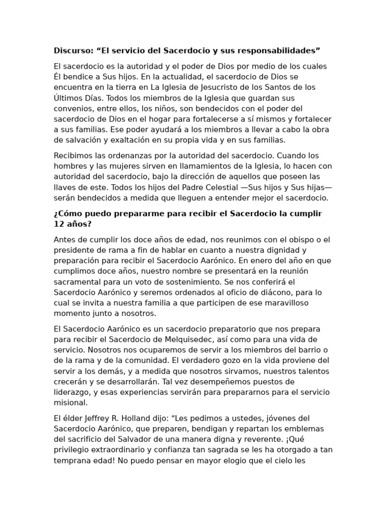 El Servicio Del Sacerdocio y Sus Responsabilidades | PDF | Sacerdote