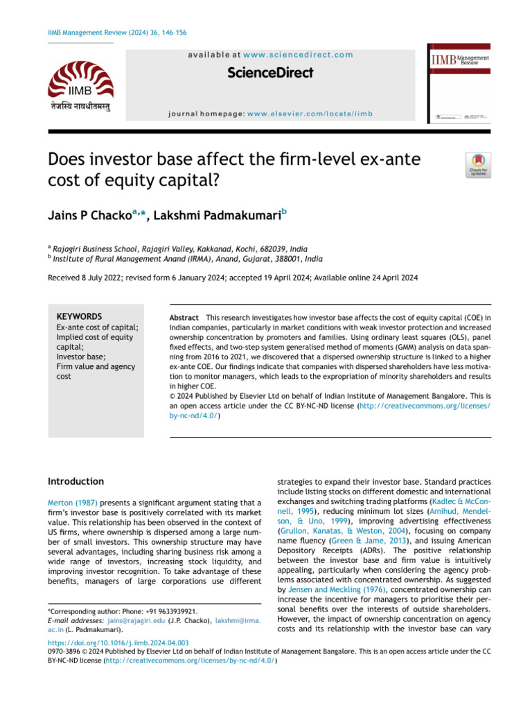 Investor Base Impact on Cost of Equity | PDF | Equity (Finance ...