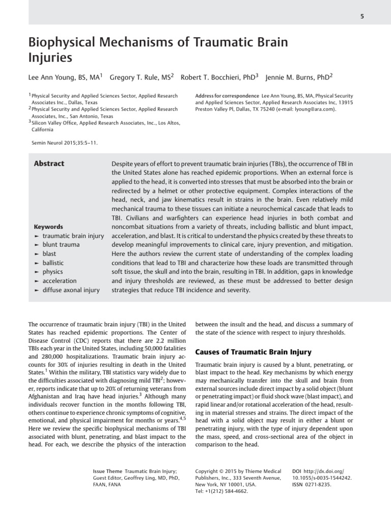 Biophysical Mechanisms of Traumatic Brain Injuries | PDF | Traumatic ...
