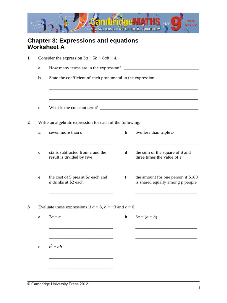 Rev3Yr9 Yearly 2018 Algebra and Equations-1 | PDF | Mathematical ...
