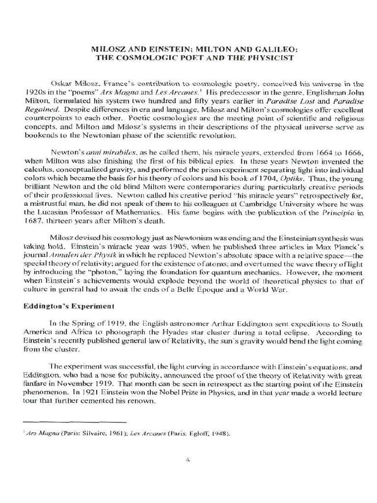 Milosz and Einstein Milton and Galileo The Cosmologic Poet and The ...