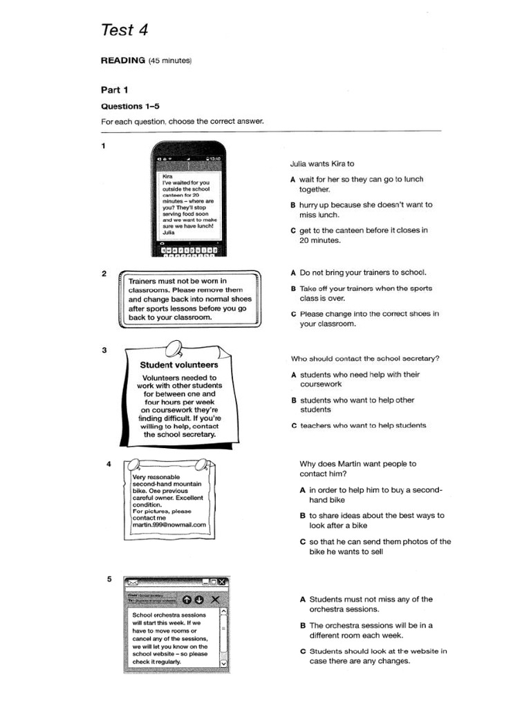 B1 Test 4 - For Schools 1 - READING | PDF