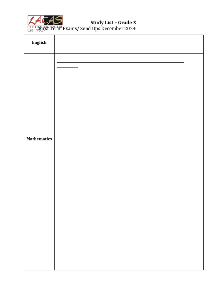 Grade X Study List for December Exams | PDF | Gases | Molecules