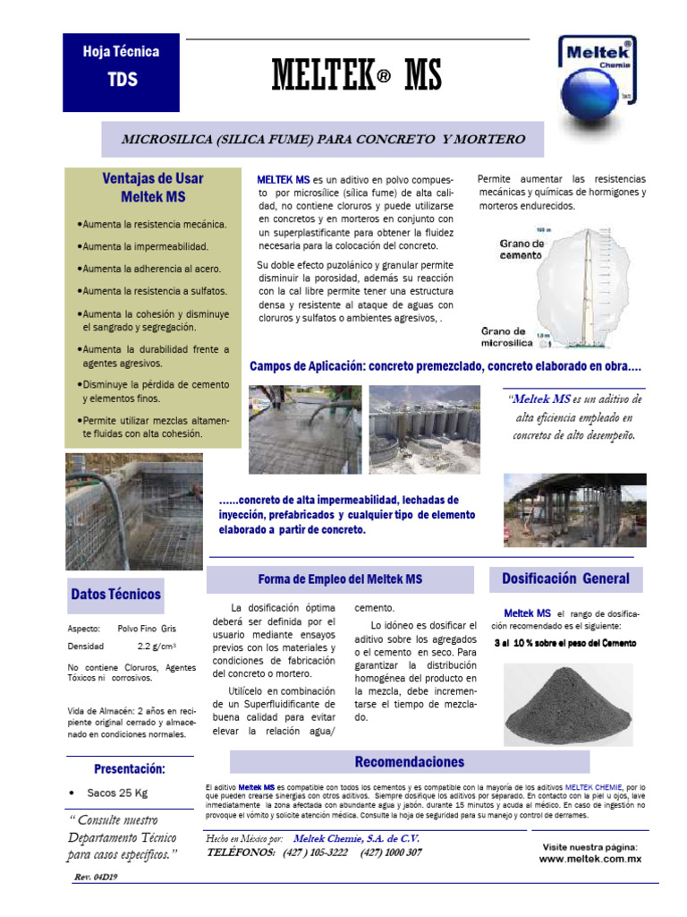 Meltek MS - TDS - 040419 | PDF | Hormigón | Cemento