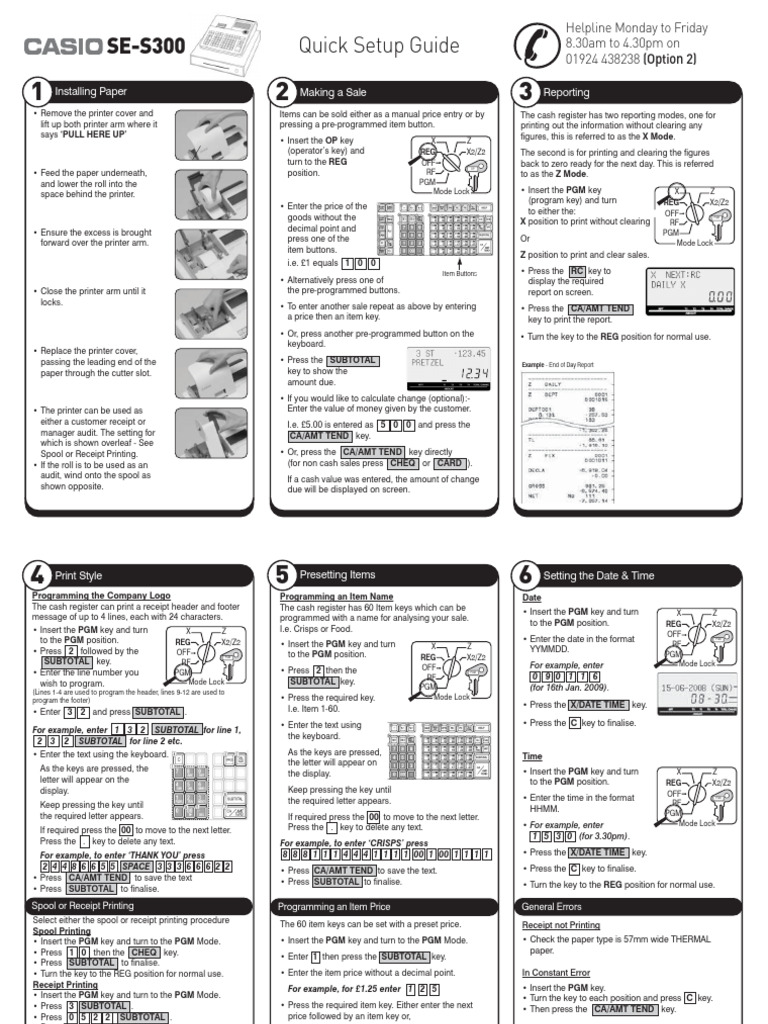 SE-S300 Cash Register Setup Guide | PDF | Printer (Computing) | Office ...