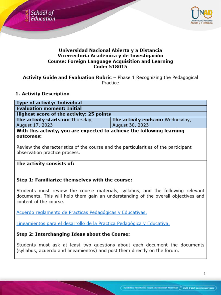 Guia Phase 1 - Recognizing The Pedagogical Practice | PDF | Apa Style ...