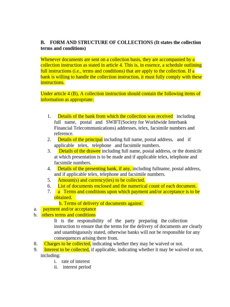 Collection Instructions and Presentation Guidelines | PDF | Negotiable ...