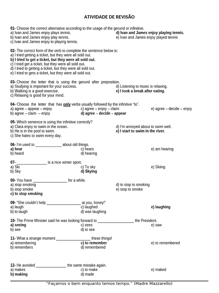 Gerund vs Infinitive Practice Exercises | PDF | Syntax | Language Mechanics