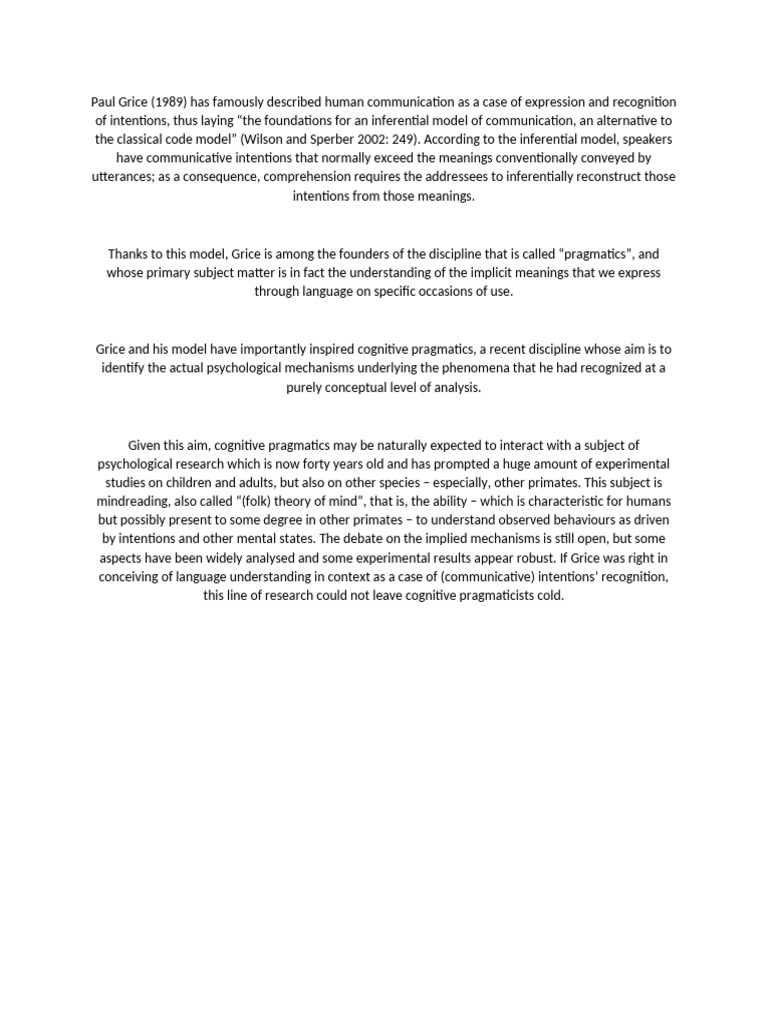 Grice's Inferential Model of Communication | PDF | Philosophy ...
