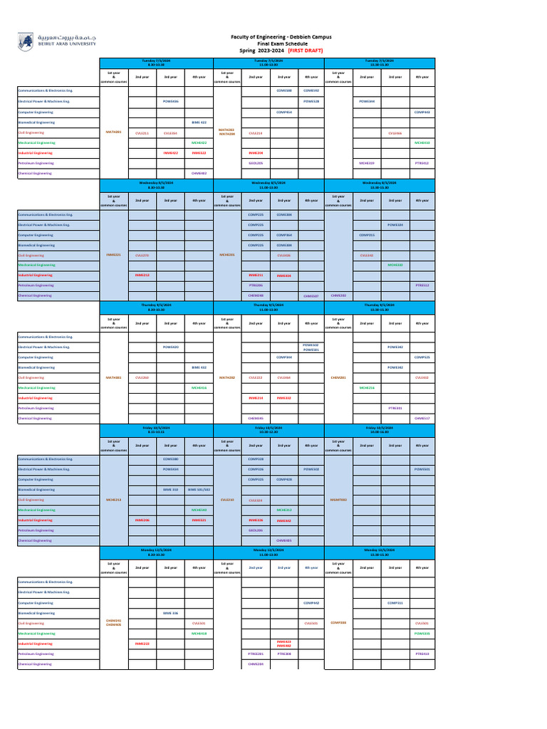Engineering Final Exam Schedule 2024 | PDF | Engineering | Mechanical ...
