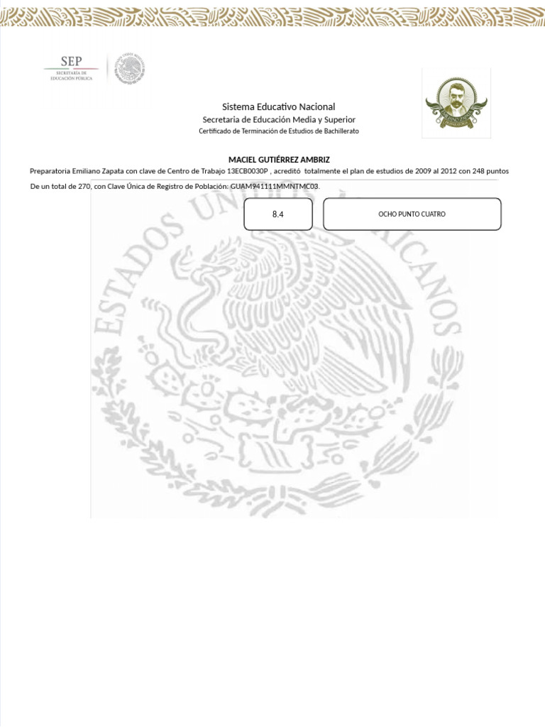 Certificado de Bachillerato SEP | PDF