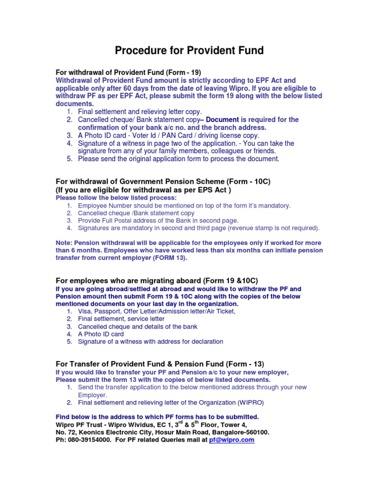 Wipro PF Withdrawal Procedure Guide | PDF | Identity Document | Cheque