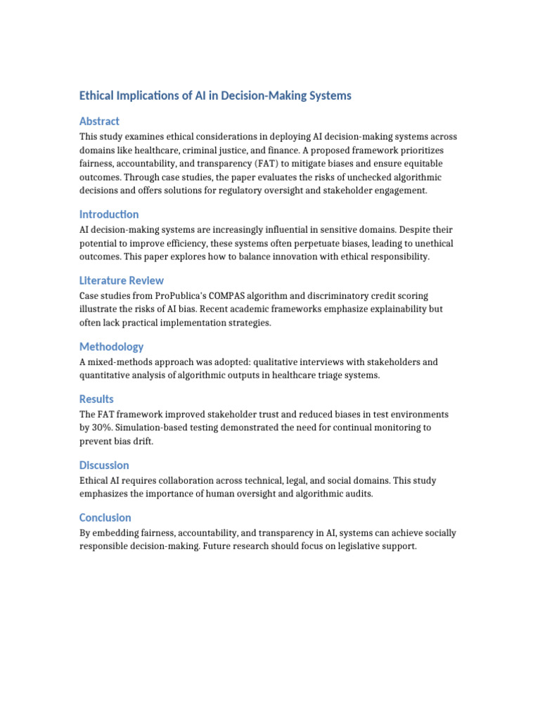 Ethical AI in Decision-Making Systems | PDF