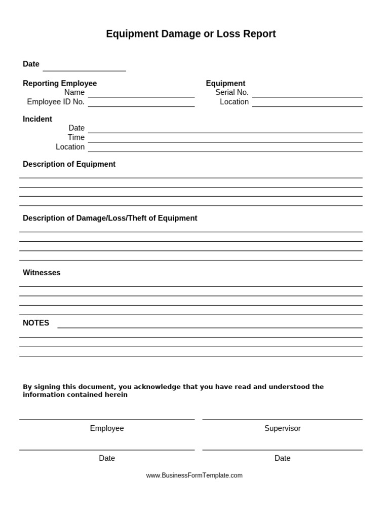 Equipment Damage Report Form | PDF