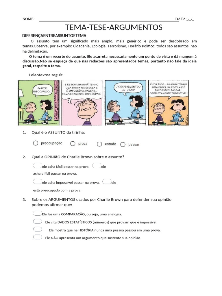 Diferença entre Assunto e Tema na Redação | PDF