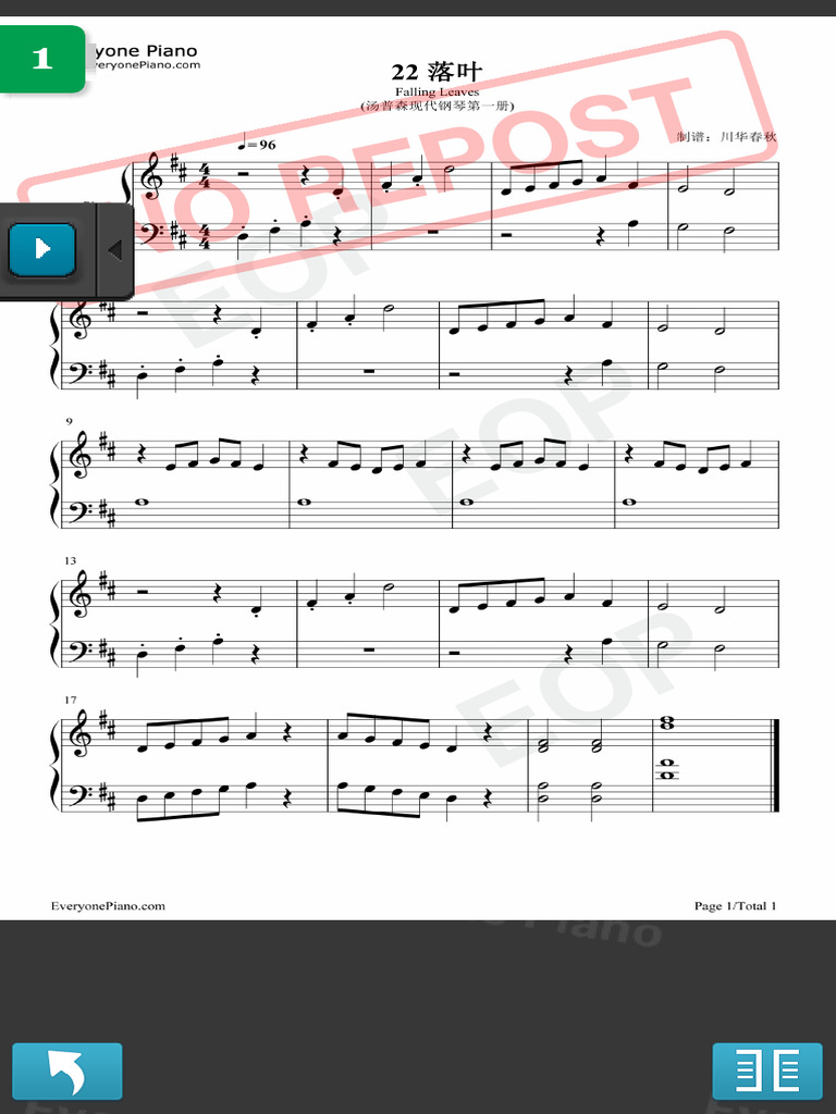 Falling Leaves-John Thompsons Modern Course For The Piano Stave Preview ...