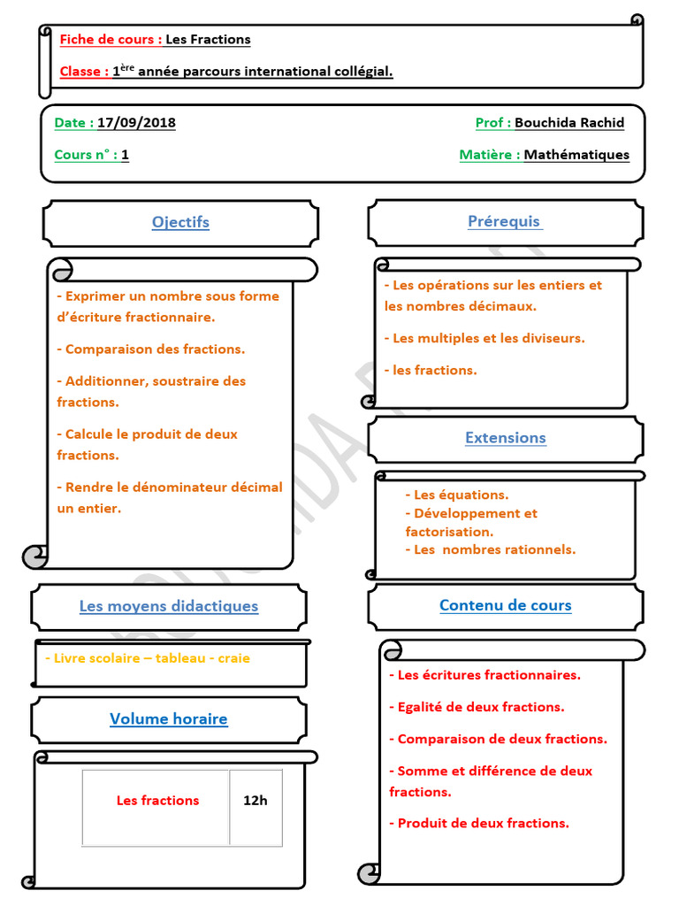 Cours sur les Fractions 1AC | PDF | Nombre | Arithmétique